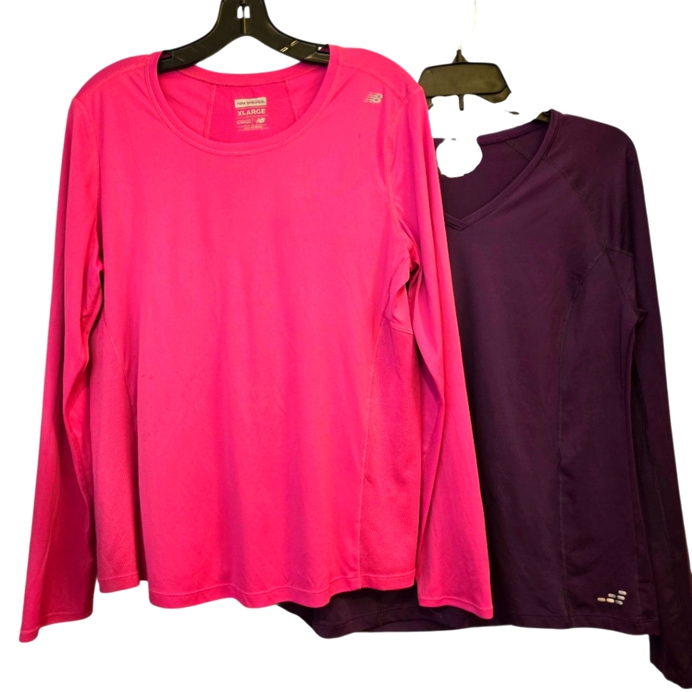New Balance Vibrant Pink & Deep Purple BCG Long Sleeves Athletic Tops Set of 2